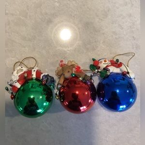 Vintage Santa, Snowman, reindeer shatterproof ornaments